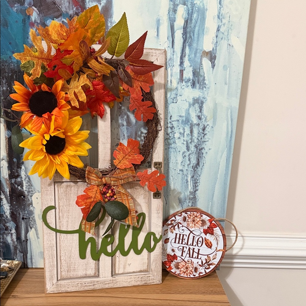 Autumn Sunflower Fall Door Decor - Hello Script